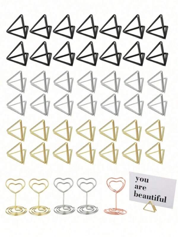 5pcs Table Card Clips, Triangle/Heart Shaped Table Number Holders, Mini Card Clips, Dining Utensil Holders, Photo Clips, Center Decor, Anniversary Party