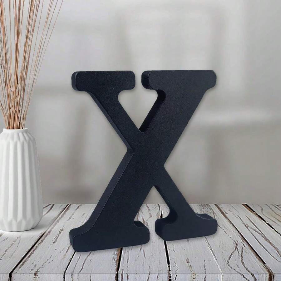 Local Delivery-- 4 Inch Black Wood Letters Unfinished Wood Letters For Halloween Decorative Standing Letters Slices Sign Board Decoration For Craft Home Party Projects (A) - X - View 1