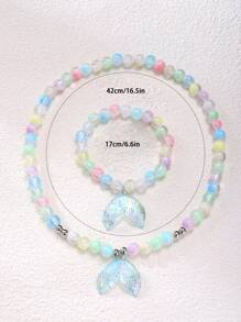 2 Peças/Conjunto Colar e Pulseira de Joias com Contas Coloridas de Sereia, Presente Feminino