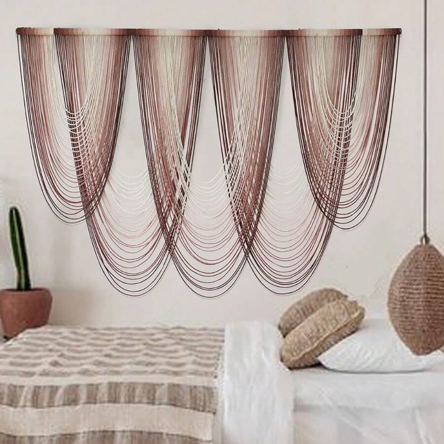 Bohemian Style Handwoven Home Decor Large Macrame Wall Tapestry For Bedroom Living Room Fiber Art - Pink - View 1
