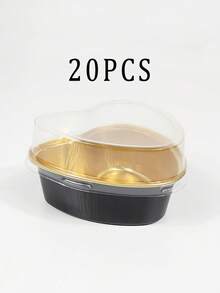 20个心形铝箔布丁杯，锡箔防皱杯，彩色耐高温慕斯杯，带盖烘焙蛋糕模具，心形蛋糕盘，铝箔碗，布丁杯，家用烘焙蛋糕模具，慕斯情人节心形蛋糕盘，蛋糕纸杯 - 彩色 - 查看 17
