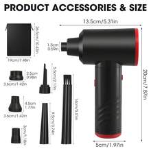 Compressed Air Duster For PC,3-Gear Speed (Max 100000RPM) Cordless Air Duster With Light,Reusable Compressed Air For Keyboard, Replaces Compressed Air Can - Black - View 3