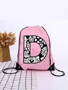 1pc A-Z Graffiti English Letter Outdoor Backpack, Kids Drawstring Closure Bag, Large Capacity Sports Bag, Cute Cartoon Letter Print Sports Backpack For Boys And Girls - Pink - View 24