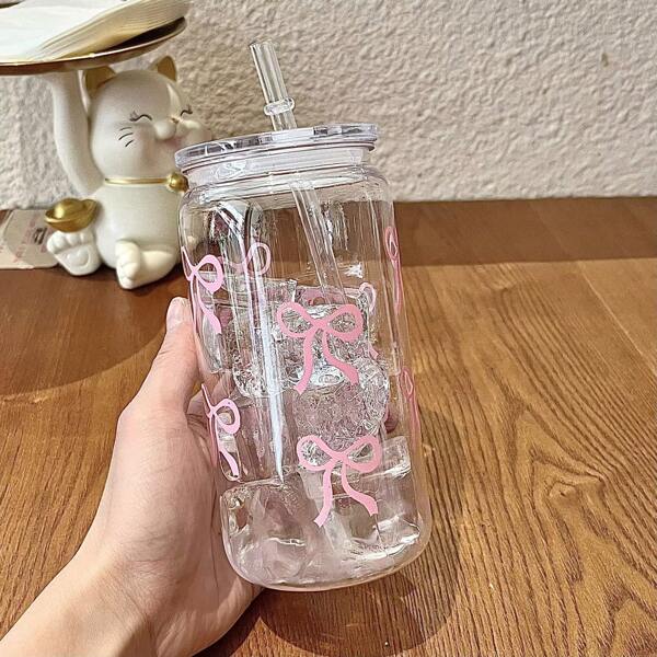 1 pahar din plastic cu fundă roz, 160 oz, cu capac și pai din bambus, cană de călătorie portabilă vintage, sticlă de apă reutilizabilă, cafea, suc și băuturi răcoritoare, durabilă și robustă, cadoul perfect pentru familie, prieteni, aniversări, hidratare de vară, nuntă