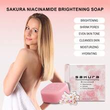Jabón exfoliante de Sakura con niacinamida para iluminar, apto para rostro y Body - sin alcohol, rico en glicerina, con fragancia a flores de cerezo, limpieza profunda, apto para todo tipo de piel, jabón iluminador | Fragancia floral | Jabón con niacinamida - Personas de 14 años o más - Ver 6