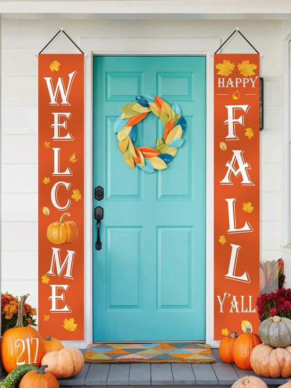 2pcs / Fall Decorations Home Fall Decorations Welcome Fall Hanging Banner For Fall Harvest Thanksgiving Decorations Outdoor Indoor Decorative Items