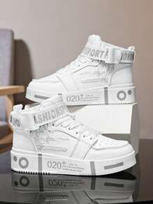 1 Paar Herren Lässig High Top Sportschuhe, weich & bequem Paar Schuhe, zufälliges bedrucktes Modedesign, geeignet für alle Jahreszeiten, 2025 neuer Stil Geschenk für Studenten, Gym 2000er Jahre Stil Valentinstag Ideen