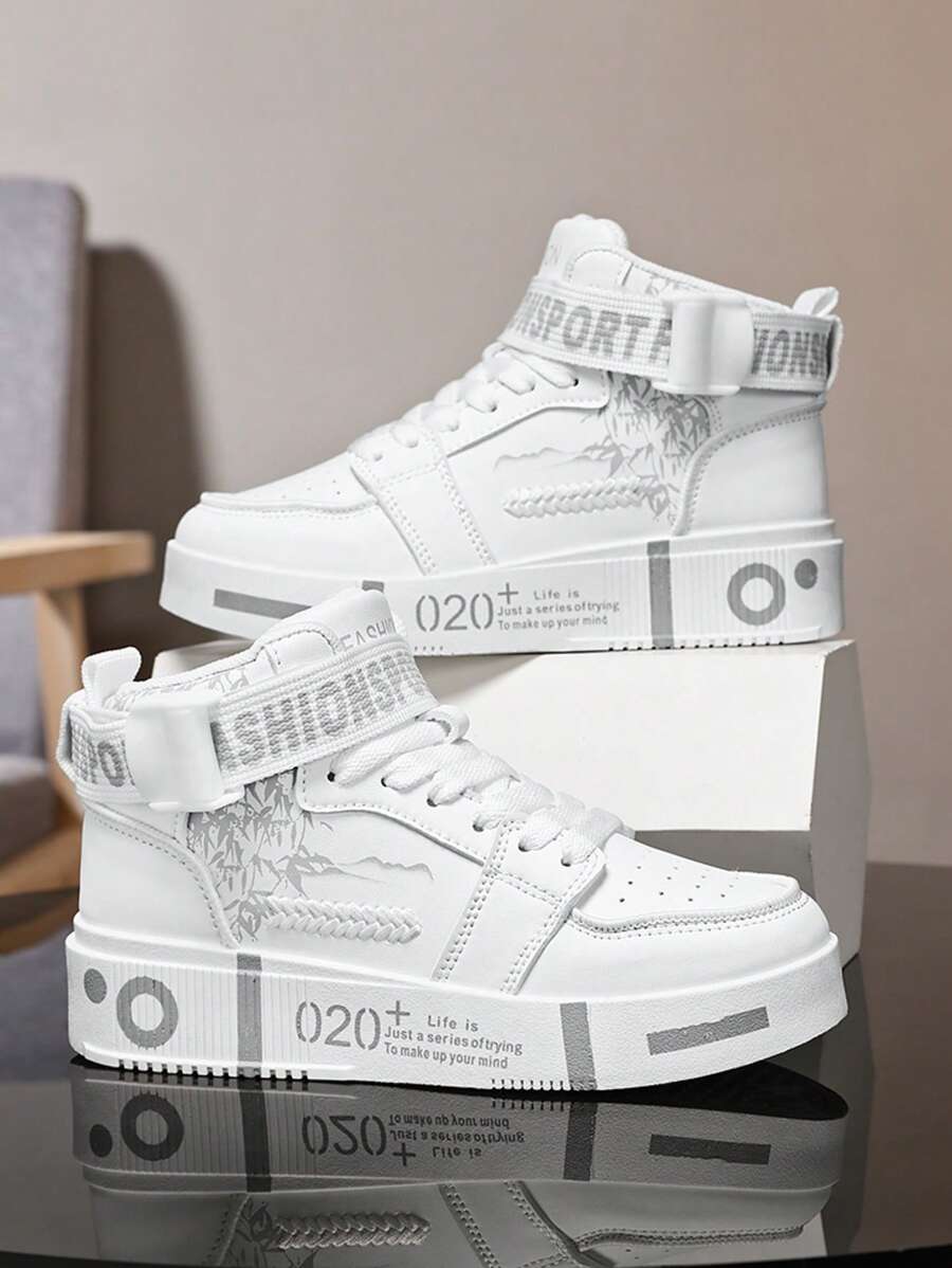 1 Paar Herren Lässig High Top Sportschuhe, weich & bequem Paar Schuhe, zufälliges bedrucktes Modedesign, geeignet für alle Jahreszeiten, 2025 neuer Stil Geschenk für Studenten, Gym 2000er Jahre Stil Valentinstag Ideen