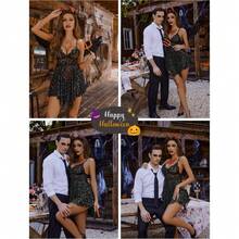 Women Lingerie Lace Babydoll Mesh Nightgown Chemise Boudoir Nighty Sleepwear - 黑星 - 查看 2