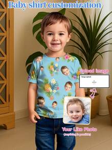 Custom Boys T-Shirt, Personalized Hawaiian Design With Portrait Of People, Pets, Cartoons, Festival Themed Interesting Graphics, Holiday Gift