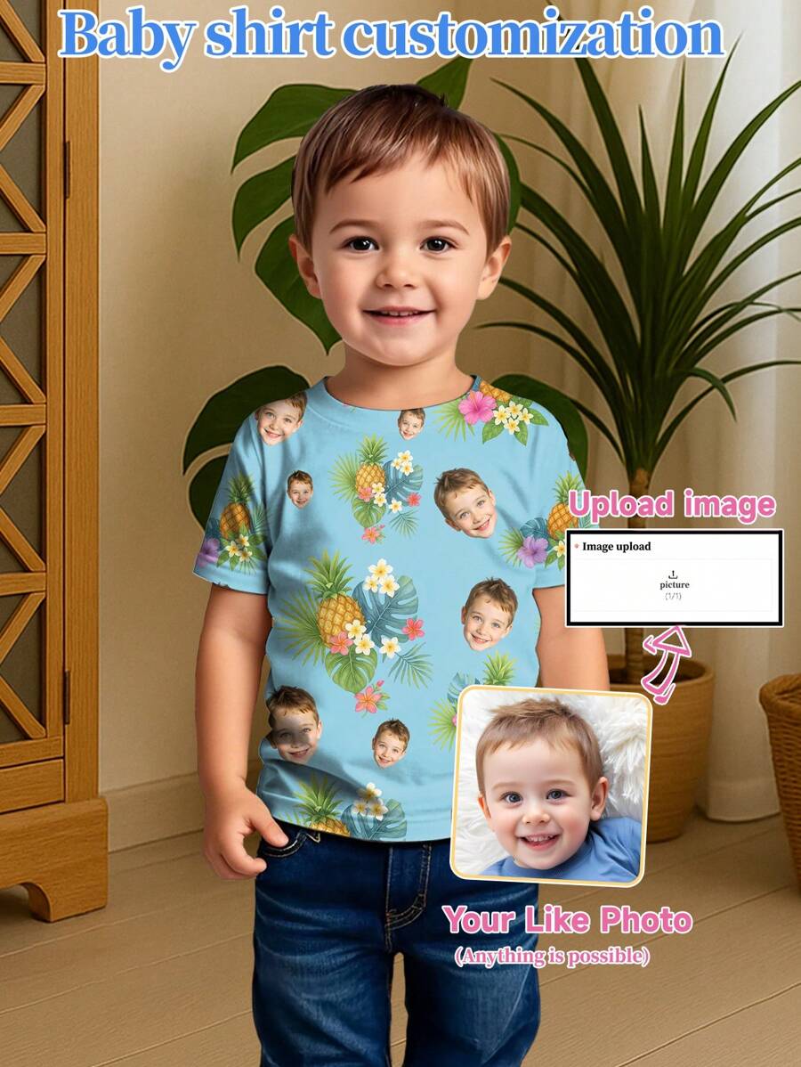 Custom Boys T-Shirt, Personalized Hawaiian Design With Portrait Of People, Pets, Cartoons, Festival Themed Interesting Graphics, Holiday Gift