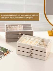 3-Drawer 45-Slot Jewelry Storage Organizer Box For Necklaces, Earrings, Rings & Watches, Velvet Display Tray