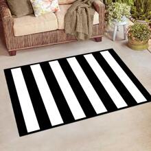 1/2 Set Modern Minimalist Black And White Striped Carpet, Living Room Carpet, Outdoor Carpet, Decorative Carpet, Hallway Carpet, Easy-To-Clean Carpet, Ideal For Bedrooms, Kitchens, And Entryways.