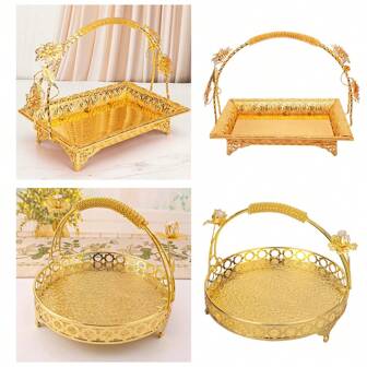 1pc Elegant Metal Fruit & Snack Basket Versatile Vintage Style Serving Tray With Handle Durable Rectangular Platter For Kitchen Living Room And Hotel Decor Coffee Serving Tray For Festival Party Entertaining Decorations