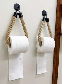 1 Stück polierter Metall- und Stoff Selbstklebender Wandmontierter Toilettenpapierhalter, mit Kordel Design - Einfache Installation, modisches Badaccessoire, für Handtücher oder Toilettenpapier, rustikale Heimdekoration | Strapazierfähige Konstruktion, Wandmontierter Toilettenpapierhalter