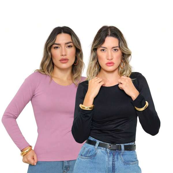 Kit 2 Blusa Feminina Térmica Quentinha Forrada Inverso