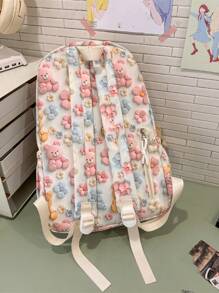 New Fashion Cute Bear & Flower Pattern Lightweight Large Capacity Backpack For Middle School Students