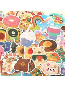 108pcs Original Kawaii Korean Watercolor Bear Sticker Set, For Decorating Notebooks, Diaries And More Back To School