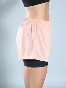 WOMEN'S DOUBLE FITNESS SHORTS IDEAL FOR RUNNING AND THE GYM - 珊瑚粉 - 查看 4
