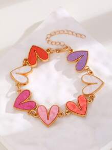1pc Colorful Heart-Shaped Bracelet For Women, Fashionable & Cute, Ideal Gift For Girlfriend, Best Friend, Suitable For Daily Wear, Party, Festival