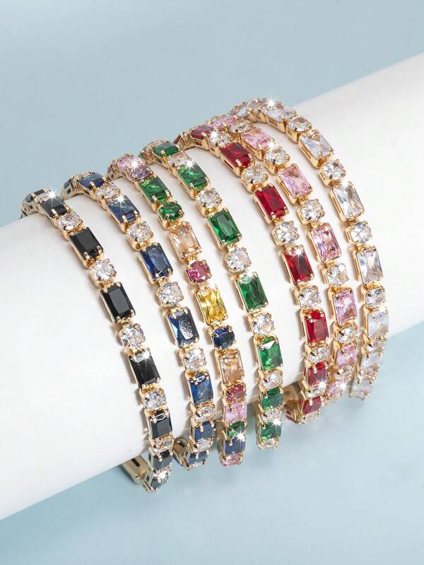 1pc Glamorous Fashion Multi-Color Rectangular & Circular Cubic Zirconia Chain Bracelet Watch Clasp, Suitable For Women's Daily, Vacation, Party, Versatile Wear, Great Gift For Friends (Rectangular Colors Randomly Mixed)