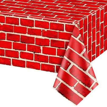 3pcs Disposable Brick Patterned Plastic Tablecloths, 108 X 54 Inches, High Quality Multipurpose Home Party Decoration, Background For School Dorms, Fireplace, Windows, Photography, Party Tables