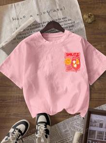 Camiseta de manga corta y cuello redondo con Aperol Spritz, colección casual de vuelta a la escuela para mujeres