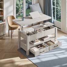 GREENSTELL Coffee Table Lift Top, Multi-Function Convertible Coffee Table With Drawers And Hidden Compartment, Coffee Table Converts To Dining Table For Living Room, Home Office - 灰色 - 查看 8