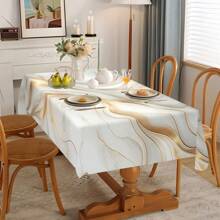 1/20pcs Elegant White Marble Tablecloth With Golden Stripe Design – Rectangular Polyester Table Cover For Dining, Parties, Weddings, And Outdoor Decor – Perfect Gift For Home Styling, Smooth Finish Fabric