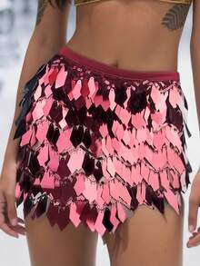 Sequin Belly Dance Hip Scarf For Women Sexy Bellydance Tassel Hip Wrap Skirt Belt Hipskirt Costume Accessories Music Festival - Multicolor - View 15