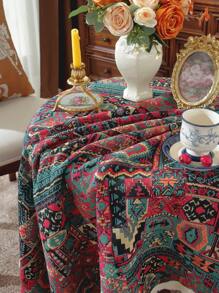1pc Vintage Style Round Tablecloth With Dense Tassels, American Countryside Vibe, High-Quality, Suitable For Afternoon Tea Dessert Decoration, Picnic Parties, And Dining Tables