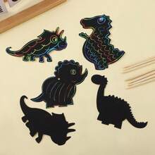 24 cartões criativos de desenho animado de dinossauro, monstro, animal, para raspar, marcadores de página engraçados feitos à mão, com 12 pincéis para pendurar + 24 fios coloridos