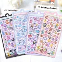 1pc/4pcs Creative Cartoon 3D Embossed Stickers - Cute Small Animals, Mobile Phone Decoration Stickers, Gem Crystal Diamond Children Decorative Stickers, 3D Embossed Cute Stickers [Randomly Assorted, Color Difference]