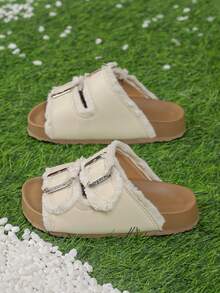 1 双女童软木防滑厚底拖鞋，柔软舒适，时尚亮片和水钻设计，适合 3-15 岁女孩，户外和海滩使用