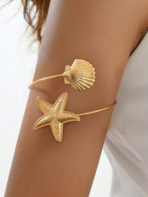 1 pulseira minimalista, elegante, versátil, estilo praiano, estrela do mar e concha