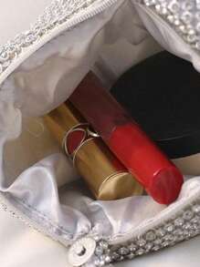 Conjunto de Bolsa de Embreagem Decorada com Strass Luxuosa de Moda para Mulheres, Colar e Brincos, 3 Peças de Joias para Eventos Formais