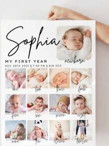 Personalized Baby's First Year Poster Template, Modern 1st Birthday Photo Collage Sign, Editable Year In Pictures Board, Instant Download,Baby Shower Party Decoration, Baby Room Decoration Back To School