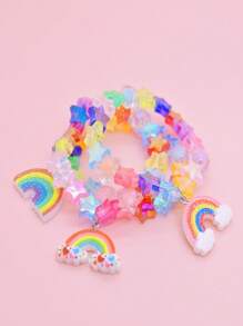 Set de 3 piezas Pulseras para niñas con cuentas en forma de estrella de cinco puntas arcoiris, aptas para uso diario