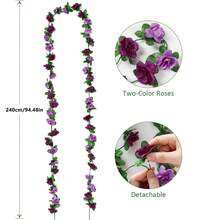 1/3 件人造花环，玫瑰藤蔓仿丝花叶，悬挂玫瑰花环用于房间装饰墙壁背景婚礼拱门派对背景 - 雙紫色 - 查看 2