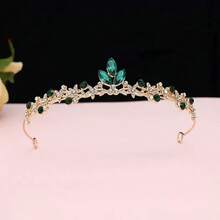 1pc Rhinestone Princess Crown Headband For Girls, Luxury Sweetheart Design - Green - View 6