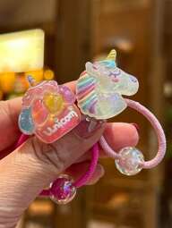 2個セット キッズヘアスクランチー、かわいいユニコーン、アイスクリーム、レインボー、雲、キノコデザインのヘアタイ 女の子用