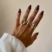 Set de 9 anillos metálicos geométricos aleatorios, joyería para mujer - Dorado - Ver 5