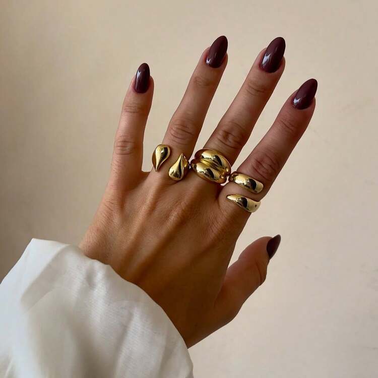 9 件套随机几何金属戒指套装，女士珠宝 - 金色 - 查看 4