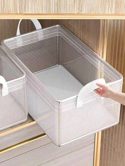 1pc Large Capacity Transparent Clothing Storage Box, Minimalist PVC Material Foldable Steel Frame Organizer Box, Suitable For Home Decor, Holiday Decor, Room Decor, Bedroom Decor, Storage & Organization, Can Store White T-Shirts, Black Pants, Women's Winter Clothes, Dresses, Etc.
