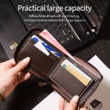 Men's Short Wallet, With Embossed Texture, Vintage Classic Soft Leather Wallet, Large Capacity, Zip Closure, Multiple Compartments And Card Slots, Suitable As Men's Gift, Back To School Gift, Graduation Gift