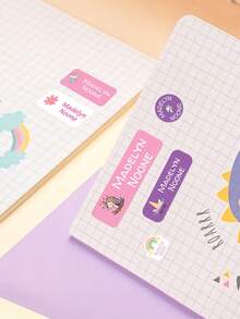 Pegatinas de nombre personalizadas para guardería, etiquetas de nombre adhesivas impermeables para ropa y botellas de niños, etiquetas de nombre personalizadas duraderas en rosa, etiquetas multifuncionales para organización escolar - Multicolor - Ver 4