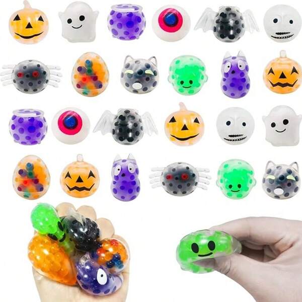 3/8/12/18/25Pcs Random Color Halloween Mini Sensory Stress Ball Squeeze Toy To Stress Reliever, Great For Adults Party Favors,Halloween Miniatures Squishies Balls Fidget Toys