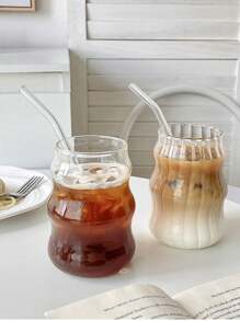 1pc Creative Glass Coffee Cup, Retro Transparent Milk Juice Cup Tumbler, Cup, For Home Use, Suitable For Women, Drinking Beverage Milk Tea Cup, Birthday Christmas Gift Back To School/ For Summer & Winter, Birthday Party Holiday Gift, Christmas Present