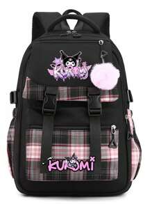 Mochila ligera de Cinnamon Dog de Sanrio - Bolso de mujer de gran capacidad con estampado de dibujos animados, de múltiples capas y usos, de nailon, color rosa brillante con patrón de animal, cierre con cremallera, lavable a máquina - Adecuado para la escuela, uso al aire libre y viajes