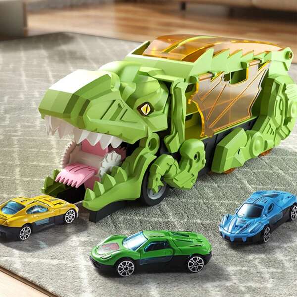 1pc Children's Dinosaur Transformation Swallowing Car Toy (Comes With 2 Random Color Mini Racing Cars), Realistic Track Swallowing Car, Miniature Car Can Be Stored Infinitely, Transportation Car Toy, Christmas, Halloween, Thanksgiving Birthday Gift (Some Accessories Random Colors)
